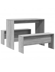 Set Tavolo da Pranzo e Panche 3 pz Grigio Sonoma in Truciolato