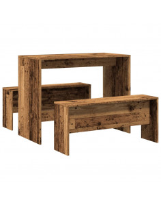 Set Tavolo da Pranzo e Panche 3 pz Legno Antico in Truciolato 2