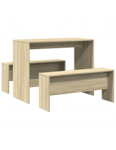Set Tavolo da Pranzo e Panche 3 pz Rovere Sonoma in Truciolato