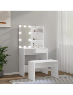 Set Tavolo da Toeletta Bianco con LED in Legno Multistrato 2