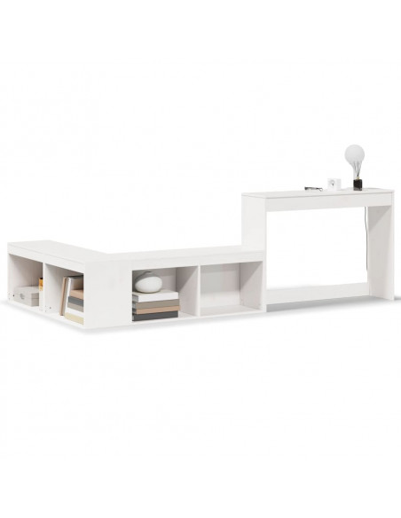 Comodino con Scrivania Bianco 232x112x75 cm in Legno di Pino
