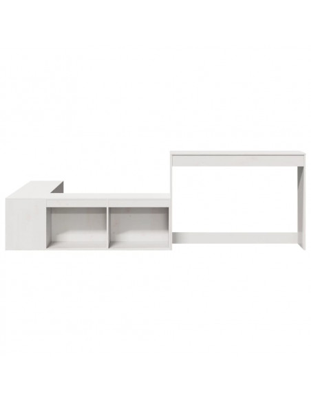 Comodino con Scrivania Bianco 232x112x75 cm in Legno di Pino