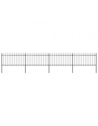 Recinzione da Giardino con Punta a Lancia Acciaio 6,8x1m Nera