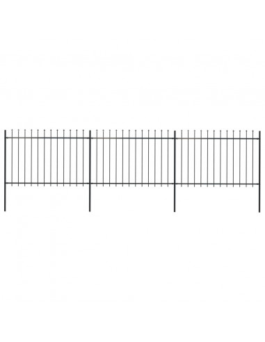Recinzione da Giardino con Punta a Lancia Acciaio 5,1x1,2m Nera
