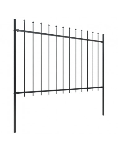 Recinzione da Giardino con Punta a Lancia Acciaio 5,1x1,2m Nera