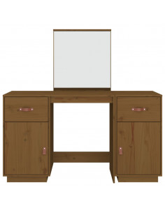 Set Toeletta con Specchio Marrone Miele Legno Massello di Pino 2