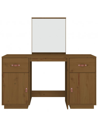 Set Toeletta con Specchio Marrone Miele Legno Massello di Pino