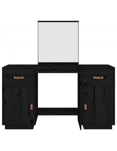 Set Toeletta con Specchio Nero in Legno Massello di Pino