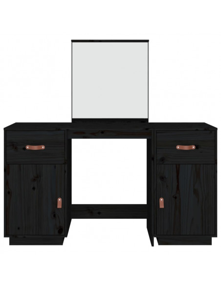 Set Toeletta con Specchio Nero in Legno Massello di Pino