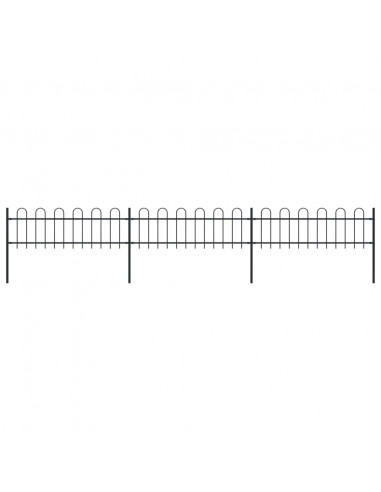 Recinzione da Giardino Punta Tonda in Acciaio 5,1x0,6m Nera