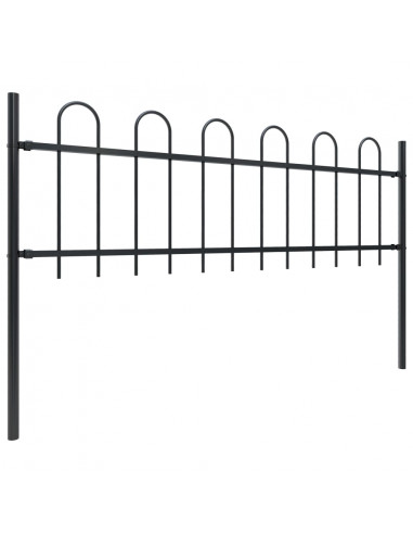 Recinzione da Giardino Punta Tonda in Acciaio 5,1x0,6m Nera