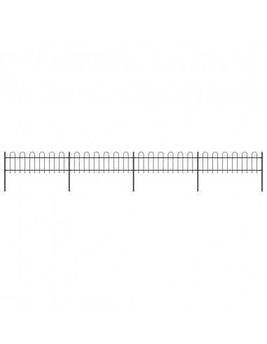 Recinzione da Giardino con Punta Tonda in Acciaio 6,8x0,6m Nera