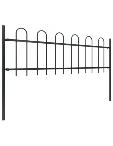 Recinzione da Giardino con Punta Tonda in Acciaio 6,8x0,6m Nera
