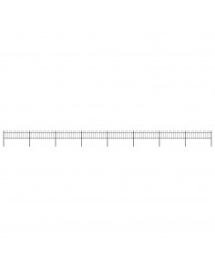 Recinzione da Giardino Punta Tonda in Acciaio 13,6x0,6m Nera 2