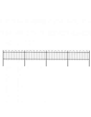 Recinzione da Giardino con Punta Tonda in Acciaio 6,8x0,8m Nera