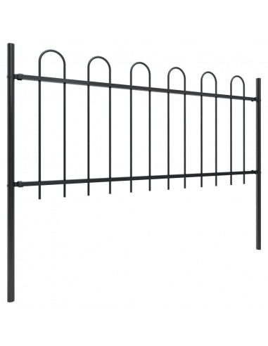Recinzione Giardino con Punta Tonda in Acciaio 13,6x0,8m Nera