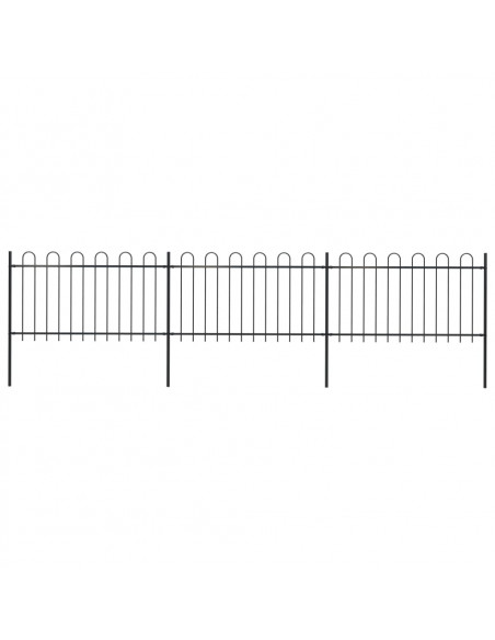 Recinzione Giardino con Punta Tonda in Acciaio 5,1x1 m Nera