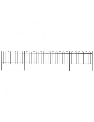 Recinzione da Giardino con Punta Tonda in Acciaio 6,8x1 m Nera