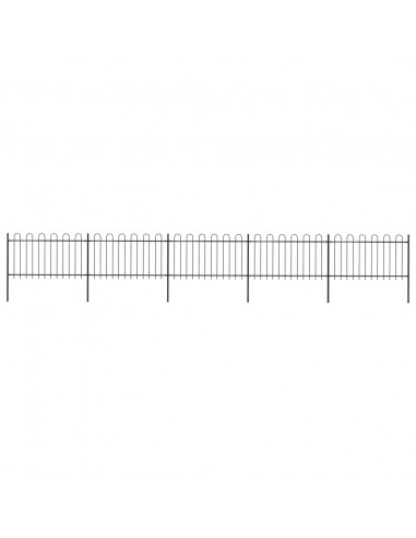 Recinzione da Giardino con Punta Tonda in Acciaio 8,5x1m Nera