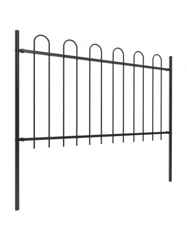 Recinzione da Giardino con Punta Tonda in Acciaio 8,5x1m Nera
