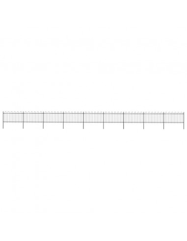 Recinzione da Giardino con Punta Tonda in Acciaio 15,3x1m Nera