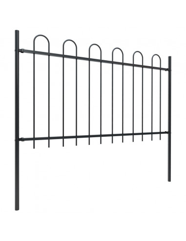 Recinzione da Giardino con Punta Tonda in Acciaio 15,3x1m Nera