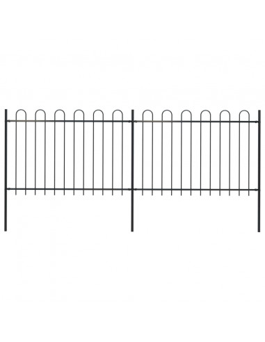 Recinzione Giardino con Punta Tonda in Acciaio 3,4x1,2 m Nera