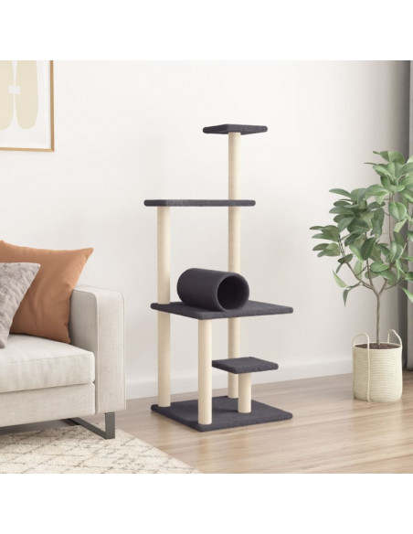 Albero per Gatti con Tiragraffi in Sisal Grigio Scuro 136 cm