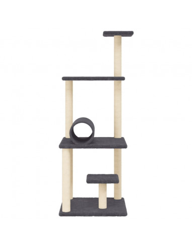 Albero per Gatti con Tiragraffi in Sisal Grigio Scuro 136 cm