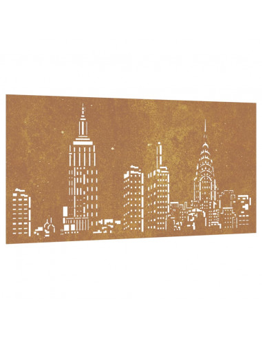 Decorazione Muro da Giardino 105x55cm Skyline in Acciaio Corten