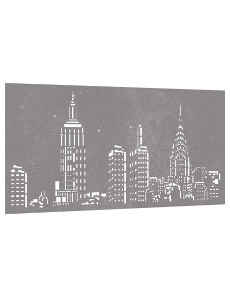 Decorazione Muro da Giardino 105x55cm Skyline in Acciaio Corten