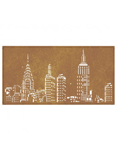 Decorazione Muro da Giardino 105x55cm Skyline in Acciaio Corten