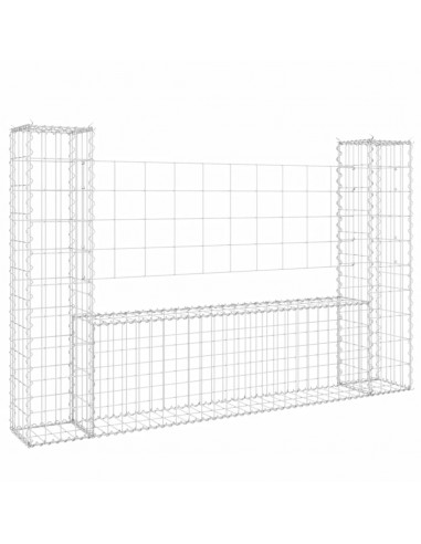 Cesto Gabbione a U con 2 Pali in Ferro 140x20x100 cm