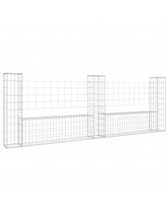 Cesto Gabbione a U con 3 Pali in Ferro 260x20x100 cm 2