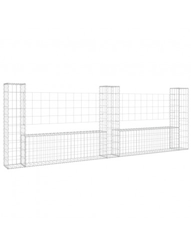 Cesto Gabbione a U con 3 Pali in Ferro 260x20x100 cm