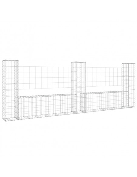 Cesto Gabbione a U con 3 Pali in Ferro 260x20x100 cm
