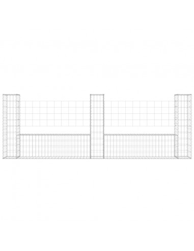 Cesto Gabbione a U con 3 Pali in Ferro 260x20x100 cm
