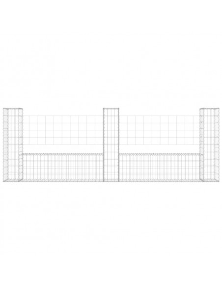 Cesto Gabbione a U con 3 Pali in Ferro 260x20x100 cm