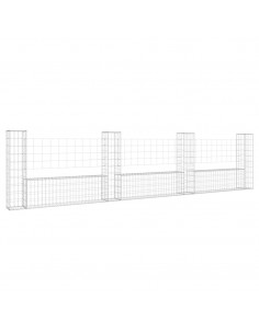 Cesto Gabbione a U con 4 Pali in Ferro 380x20x100 cm 2