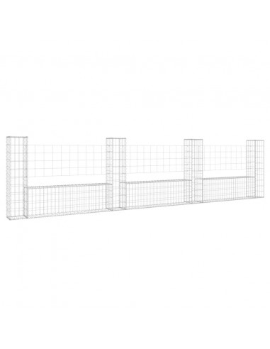 Cesto Gabbione a U con 4 Pali in Ferro 380x20x100 cm