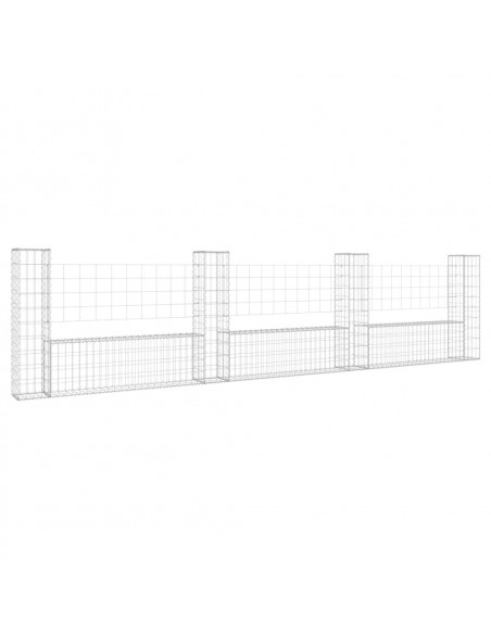 Cesto Gabbione a U con 4 Pali in Ferro 380x20x100 cm