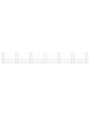 Cesto Gabbione a U con 7 Pali in Ferro 740x20x100 cm