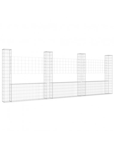 Cesto Gabbione a U con 4 Pali in Ferro 380x20x150 cm