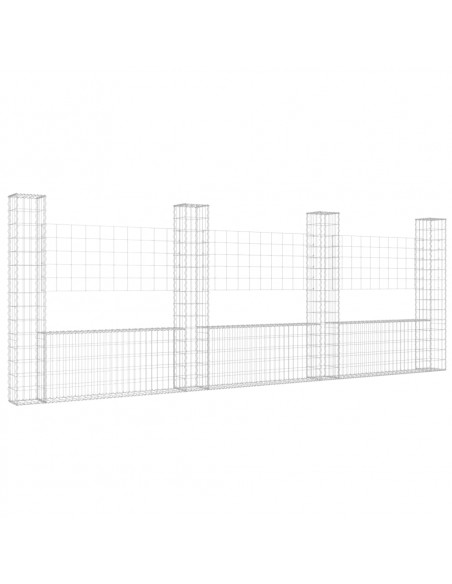 Cesto Gabbione a U con 4 Pali in Ferro 380x20x150 cm