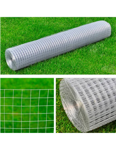 Recinzione in Rete in Acciaio Zincato Quadrata 1x25 m Argento