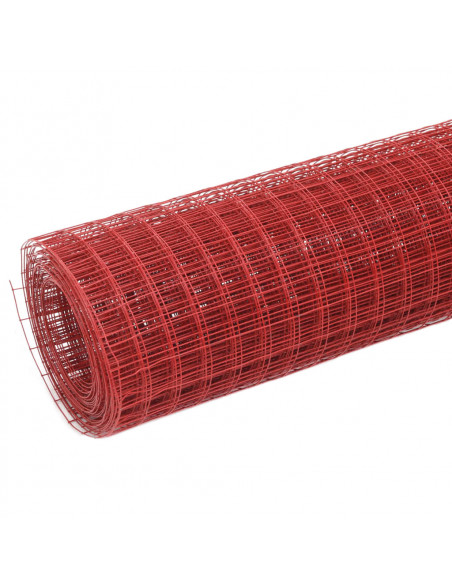 Recinzione in Rete per Pollaio in Acciaio e PVC 25x1,5 m Rossa