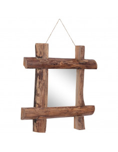 Specchio con Tronchi Naturale 50x50 cm in Teak di Recupero