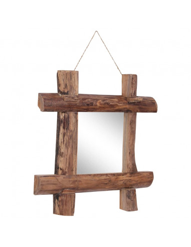 Specchio con Tronchi Naturale 50x50 cm in Teak di Recupero