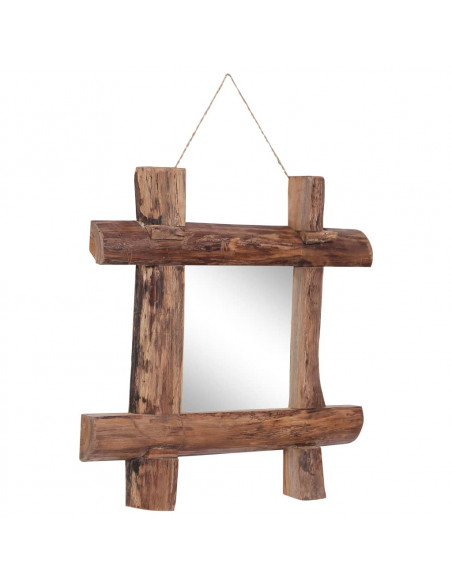 Specchio con Tronchi Naturale 50x50 cm in Teak di Recupero