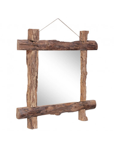 Specchio con Tronchi Naturale 70x70 cm in Teak di Recupero